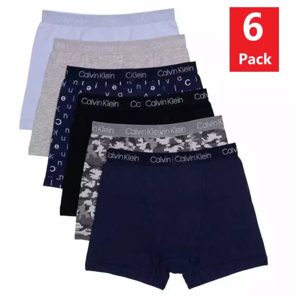 New Calvin Klein Boys 6-Pack Cotton Strech Boxer Briefs